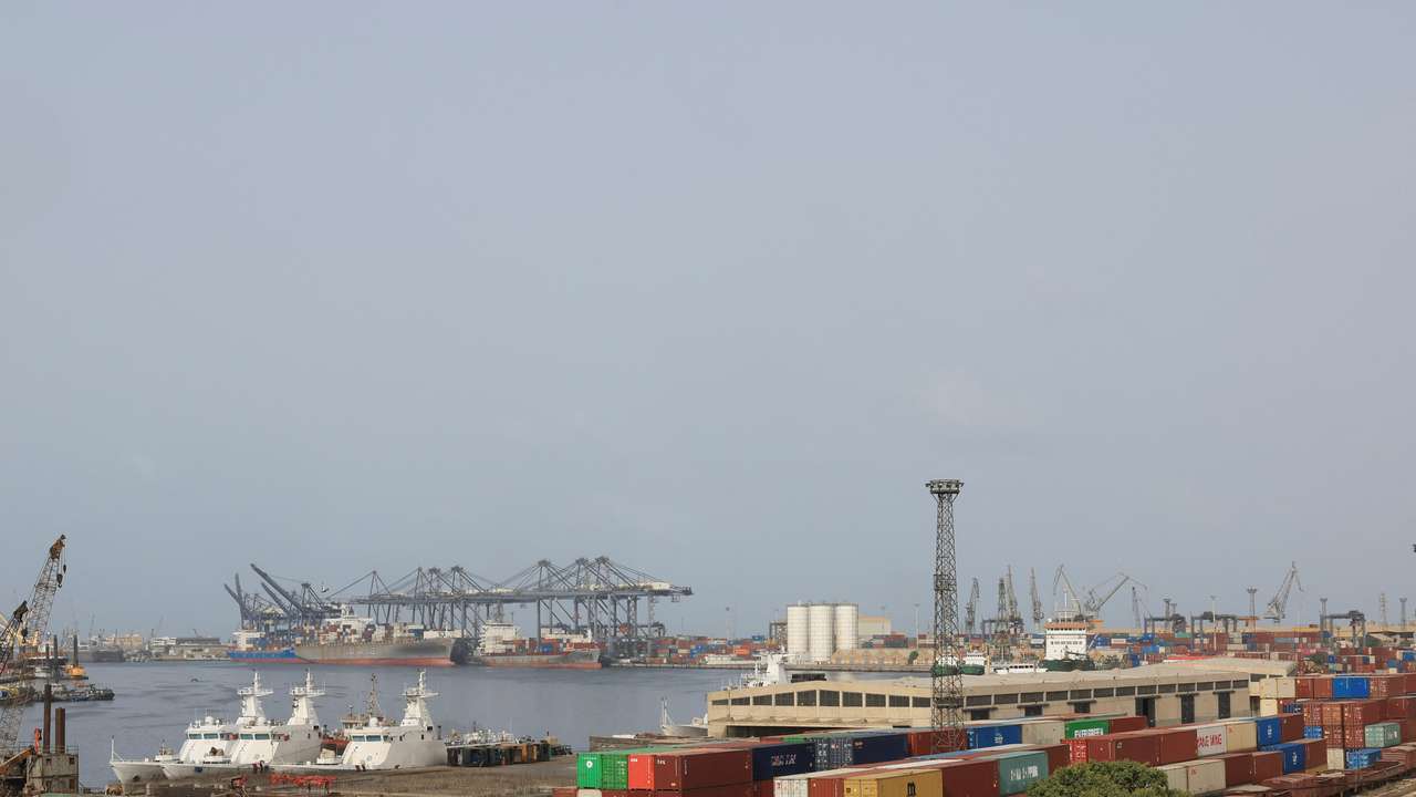 Shipping containers are seen at the Karachi port in karachi