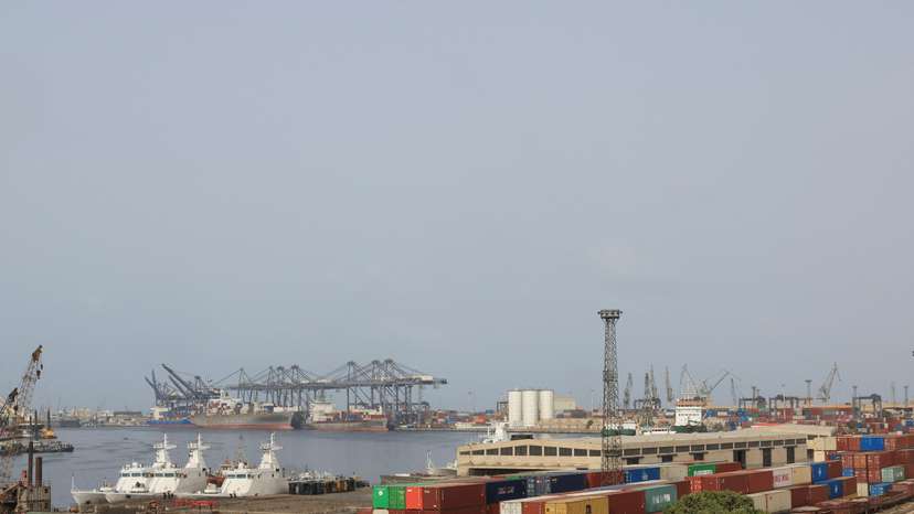 Shipping containers are seen at the Karachi port in karachi