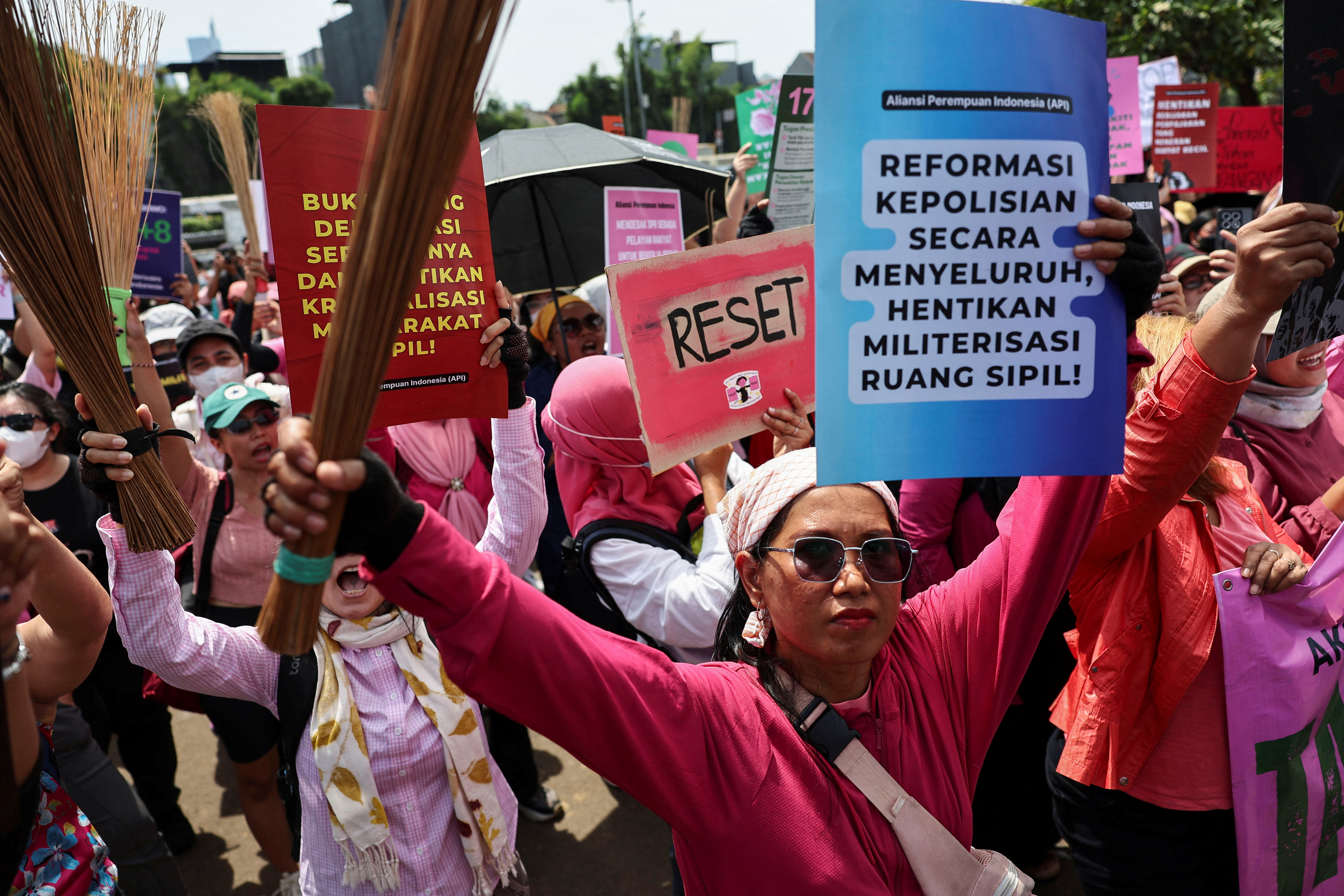 Protests outside parliament building in Jakarta