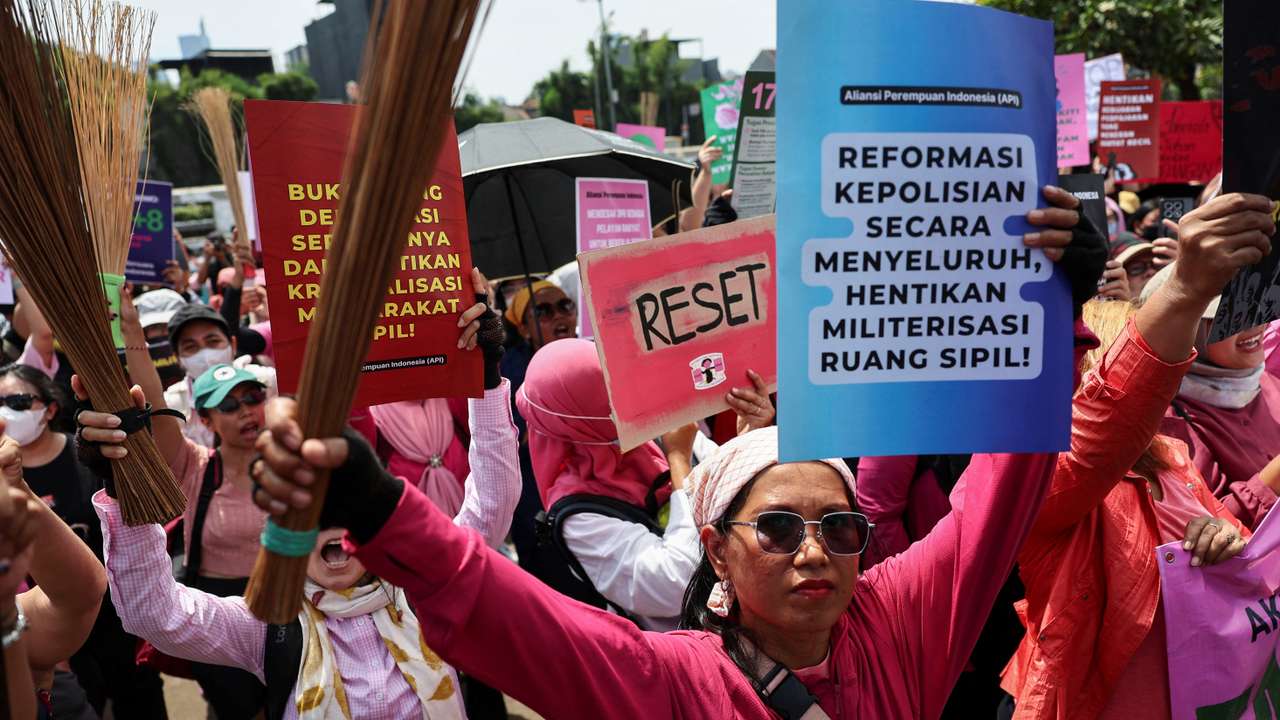 Protests outside parliament building in Jakarta