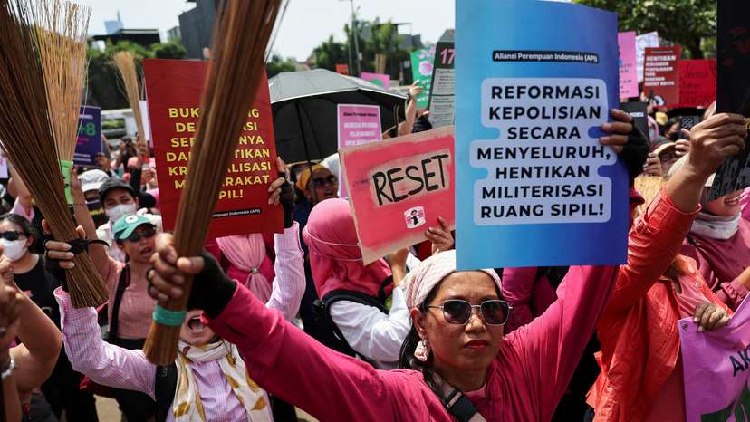 Protests outside parliament building in Jakarta