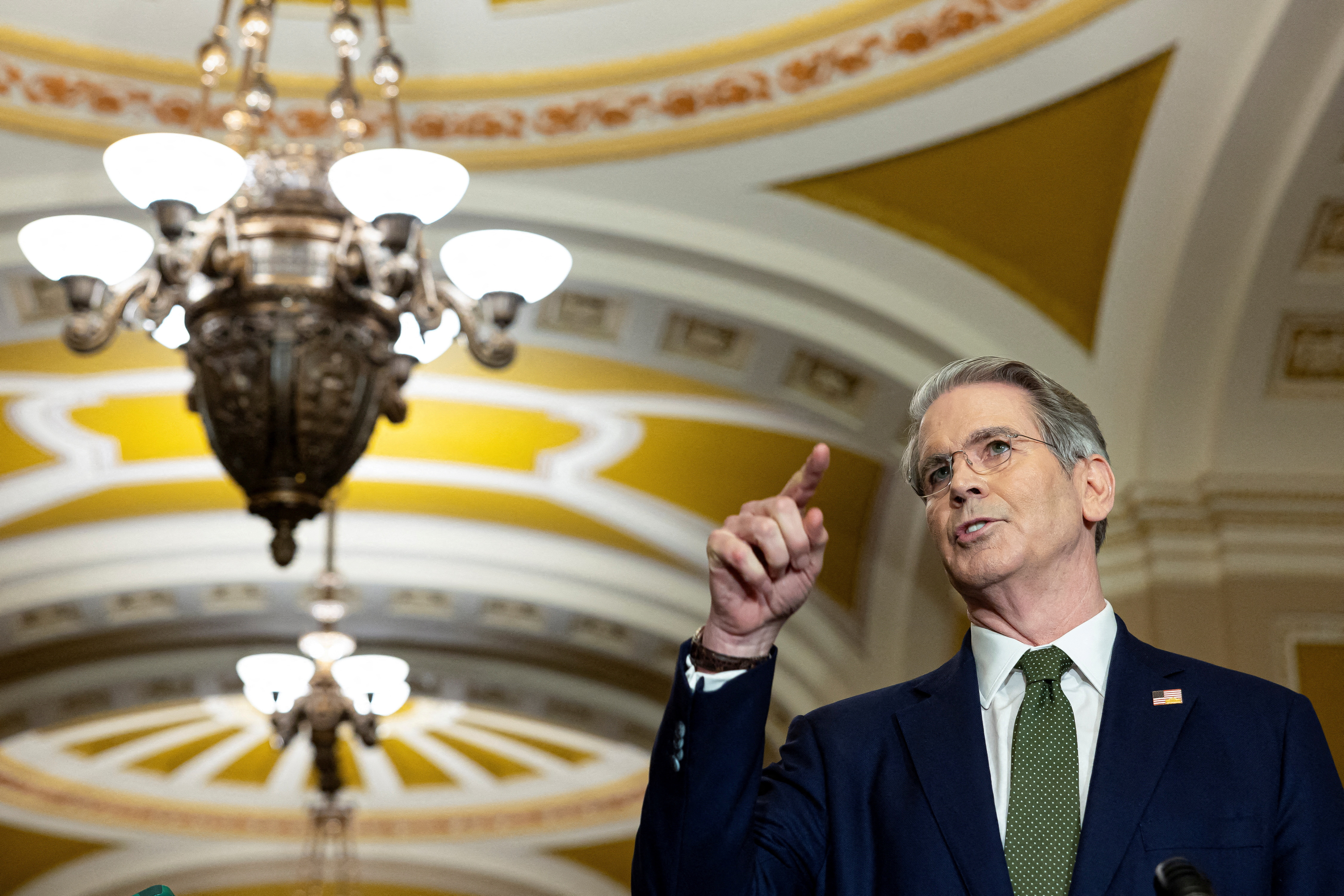 U.S. Secretary of the Treasury Scott Bessent speaks during a press conference following a weekly policy luncheon on Capitol Hill in Washington, D.C.
