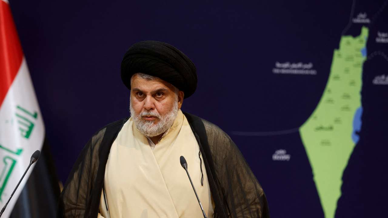 Iraqi Shi'ite leader Muqtada al-Sadr delivers a speech in Najaf