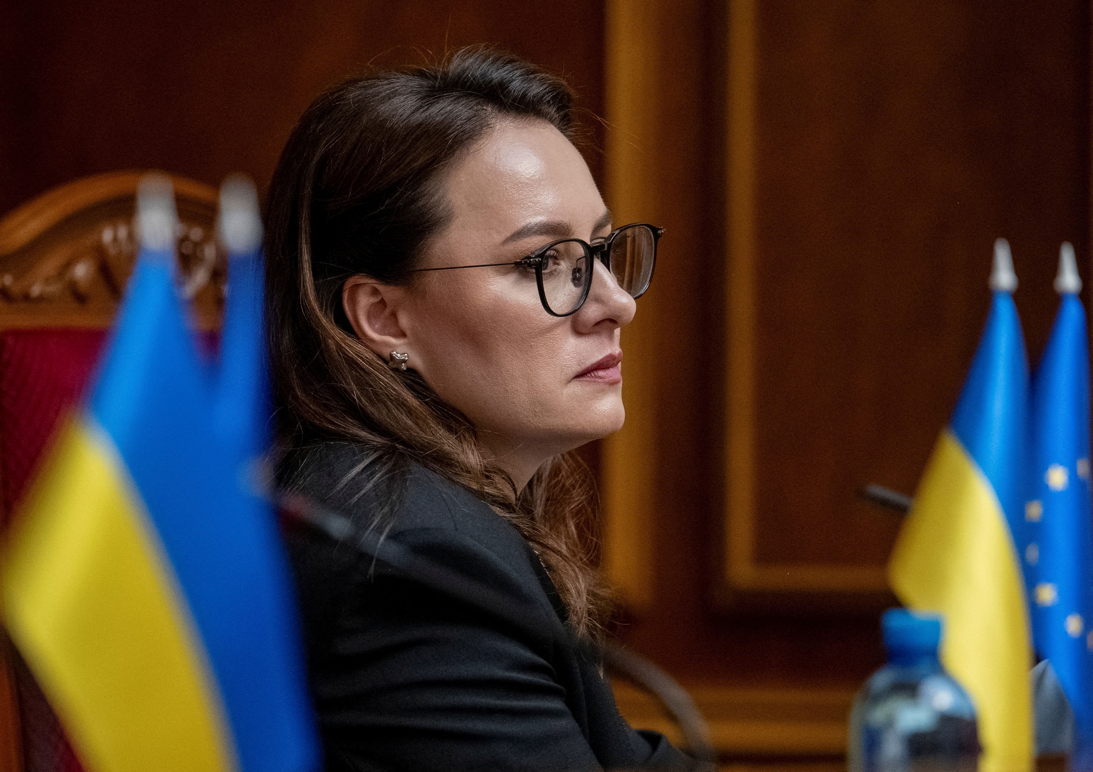 FILE PHOTO: A newly appointed Ukrainian Prime Minister Yulia Svyrydenko attends a session of Ukrainian parliament in Kyiv