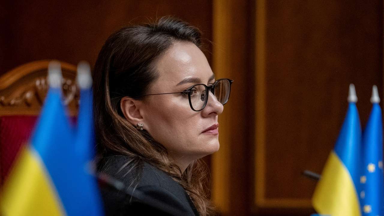 FILE PHOTO: A newly appointed Ukrainian Prime Minister Yulia Svyrydenko attends a session of Ukrainian parliament in Kyiv
