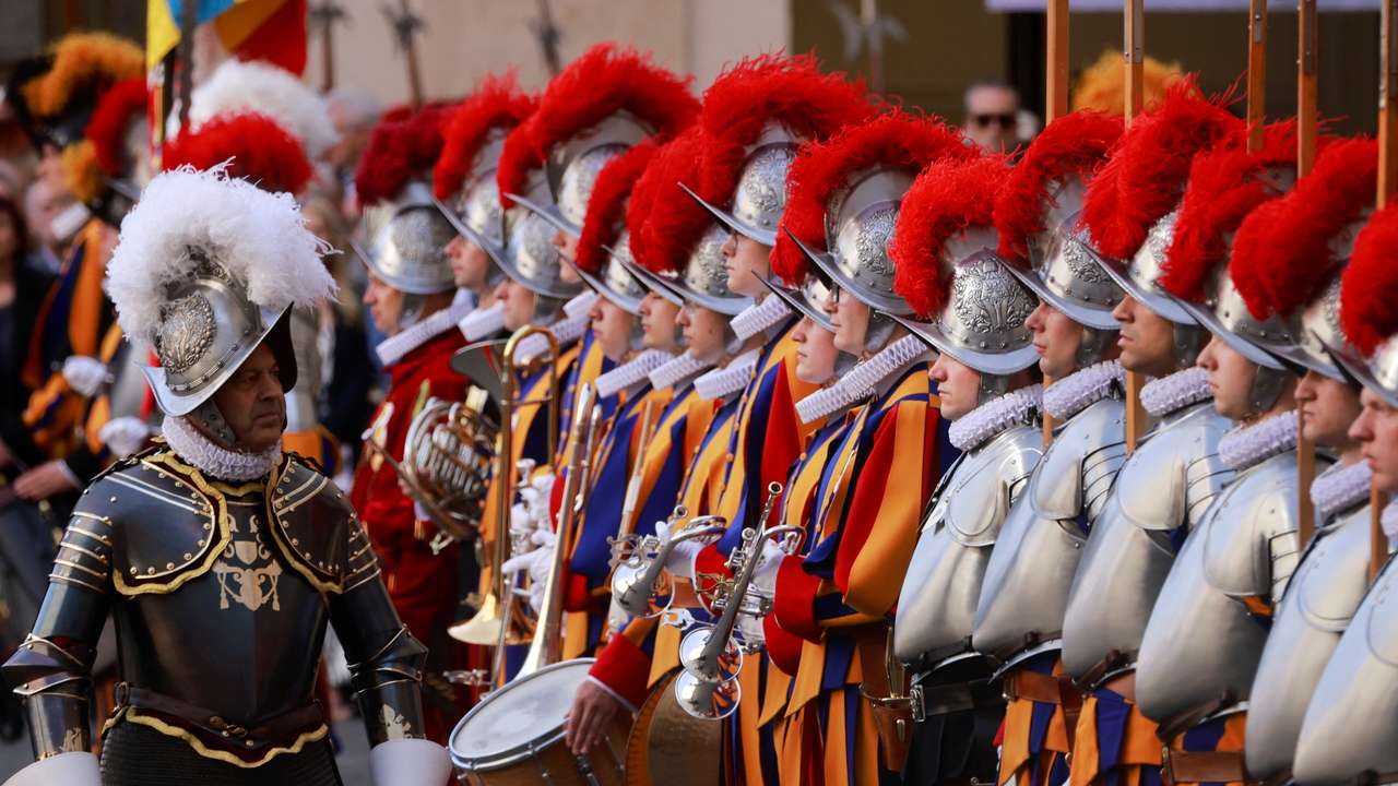 Swiss Guards attend their swearing-in ceremony at the Vatican