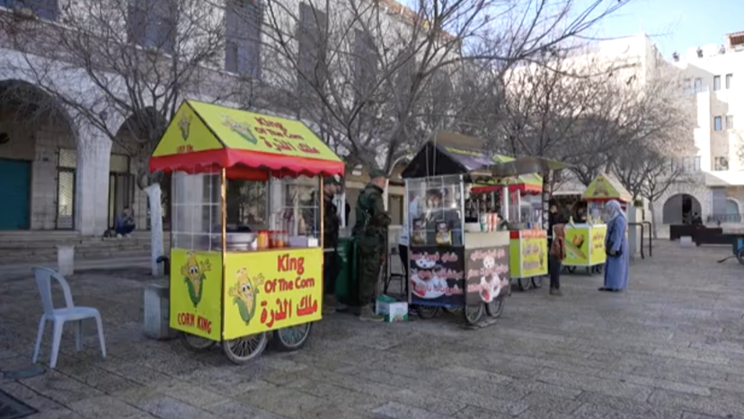 Vendors in Manger Square outside the Church of the Nativity in Bethlehem
