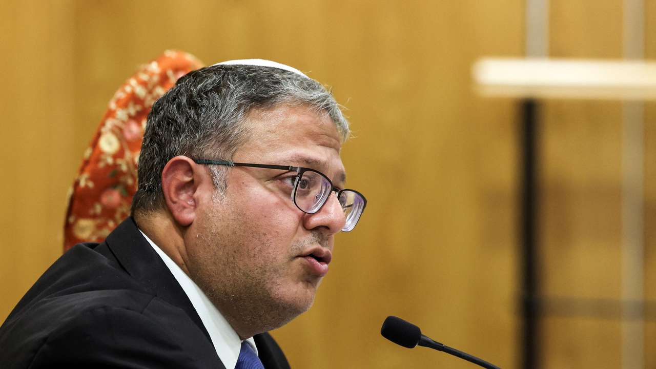 Israeli National Security Minister Itamar Ben-Gvir attends his party faction meeting at the Knesset, Israel's parliament, in Jerusalem