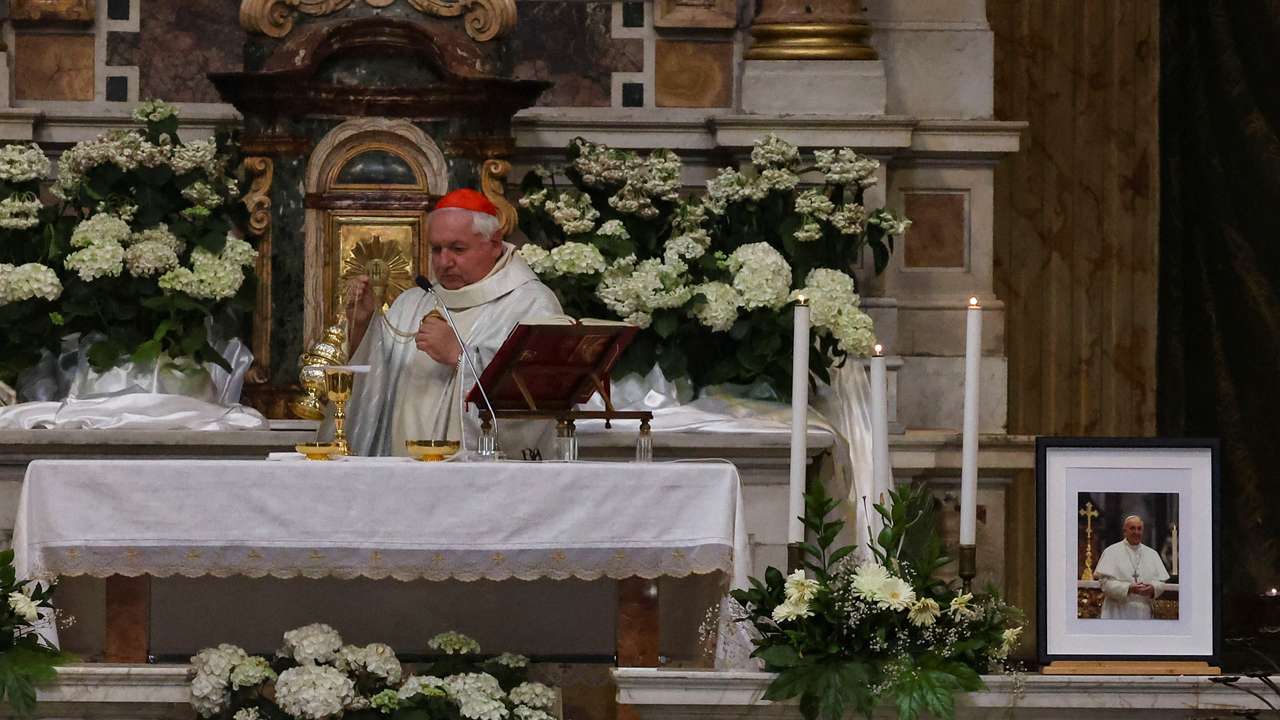 Cardinal Jean Marc Aveline presides over a Sunday Mass in Santa Maria ai Monti church, in Rome