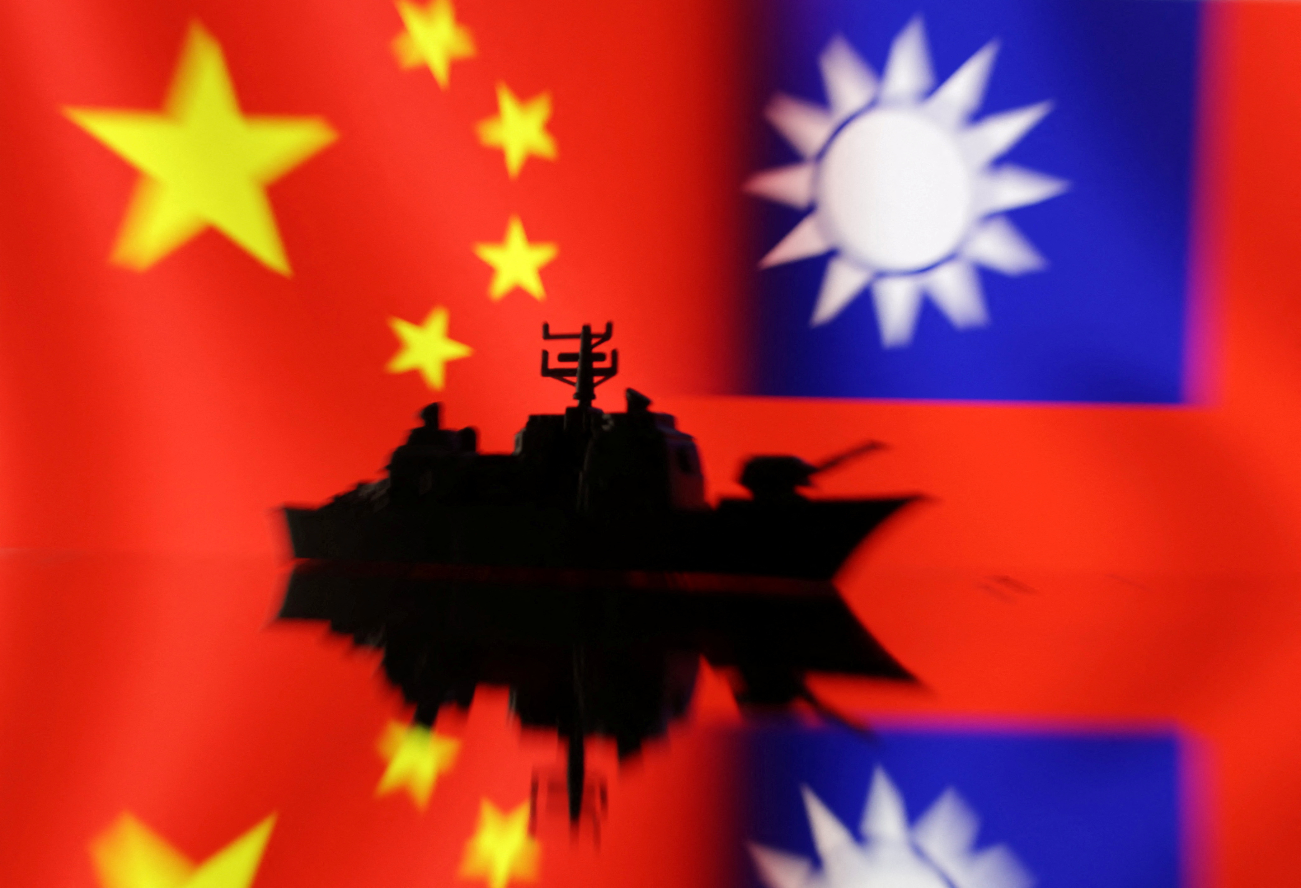 Illustration shows Chinese and Taiwanese flags