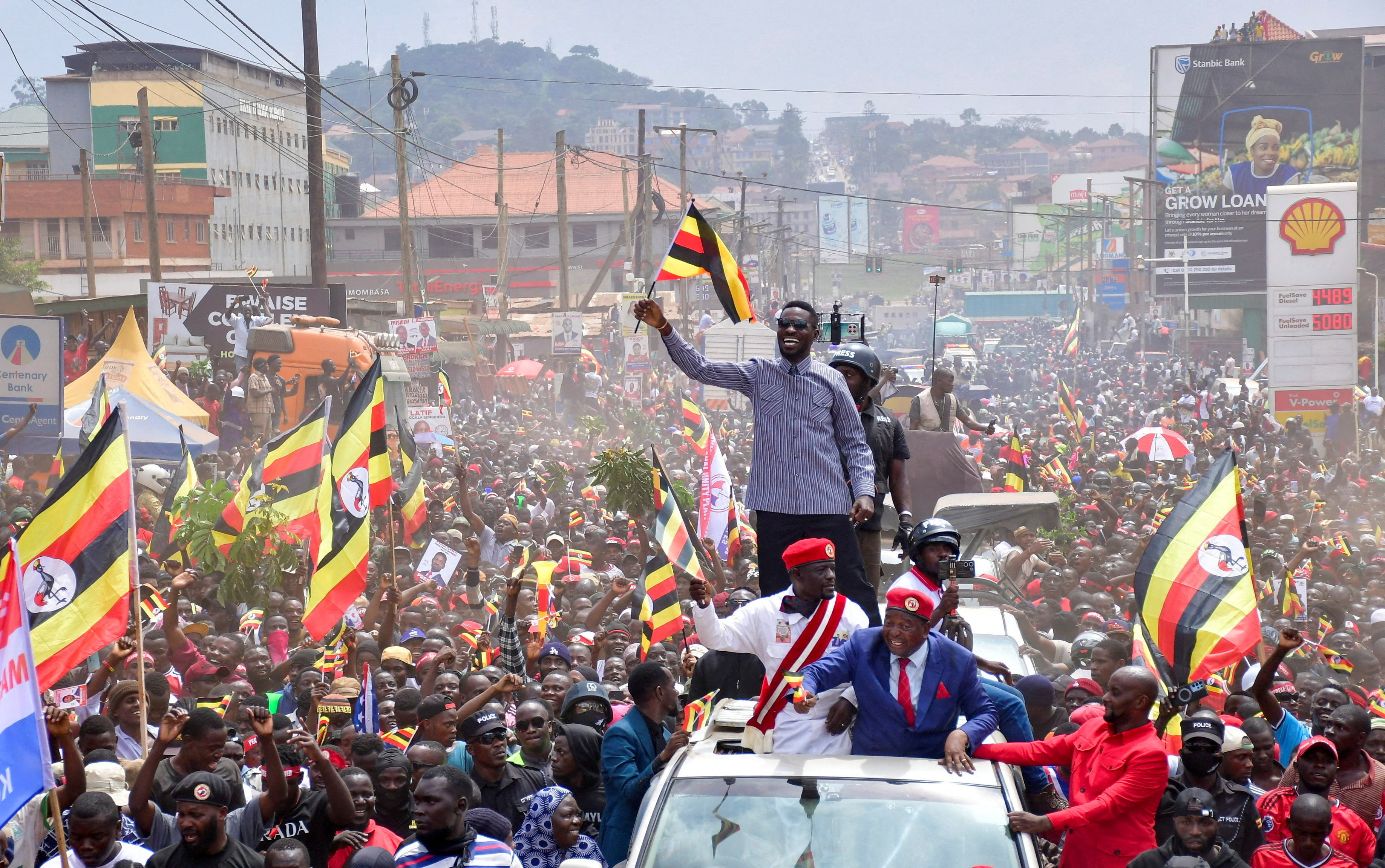 Ugandan Presidential candidate Robert Kyagulanyi of the National Unity Platform (NUP) party attends a campaign rally, in Kampala