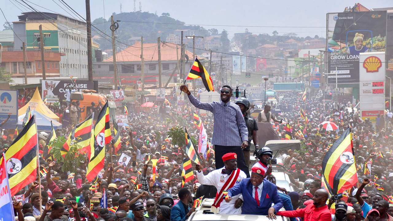 Ugandan Presidential candidate Robert Kyagulanyi of the National Unity Platform (NUP) party attends a campaign rally, in Kampala