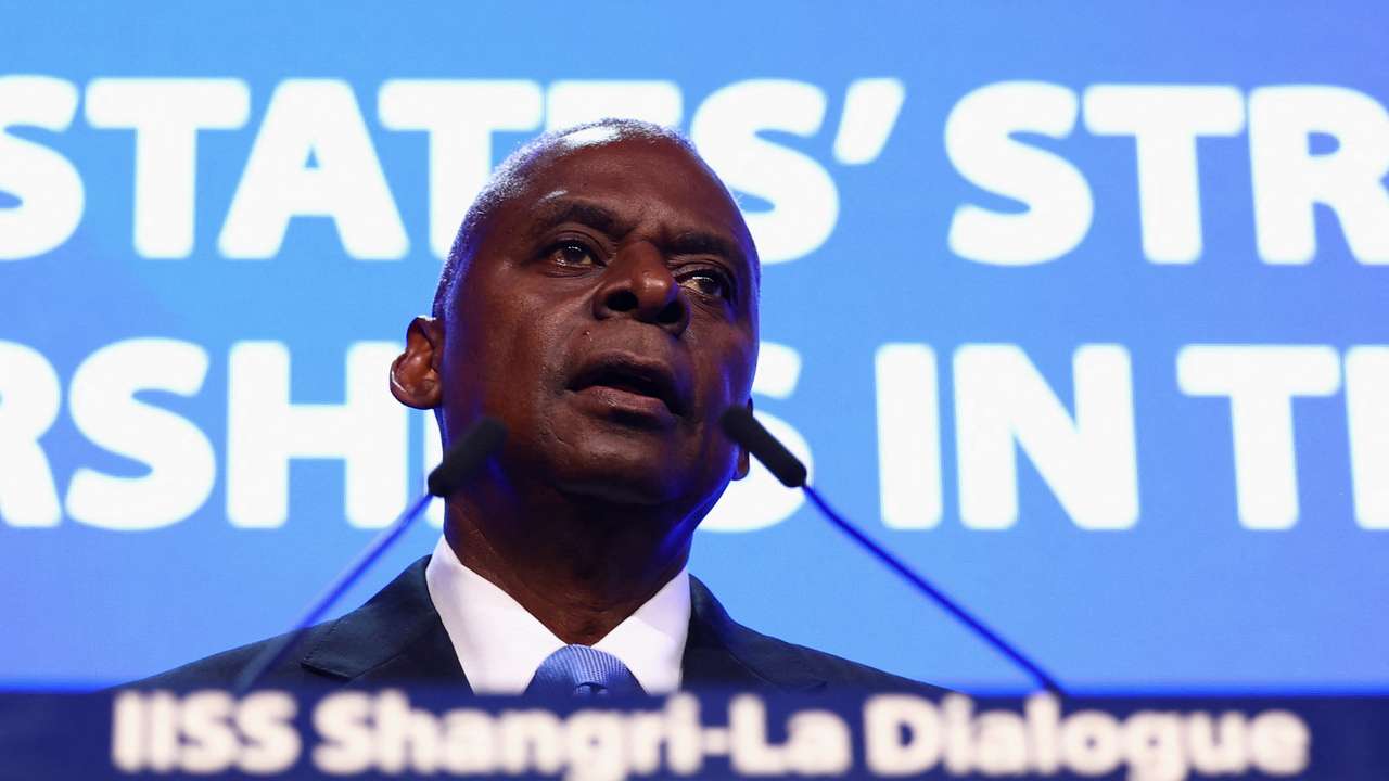 U.S. Defense Secretary Lloyd Austin speaks at the Shangri-la Dialogue in Singapore