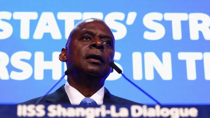U.S. Defense Secretary Lloyd Austin speaks at the Shangri-la Dialogue in Singapore