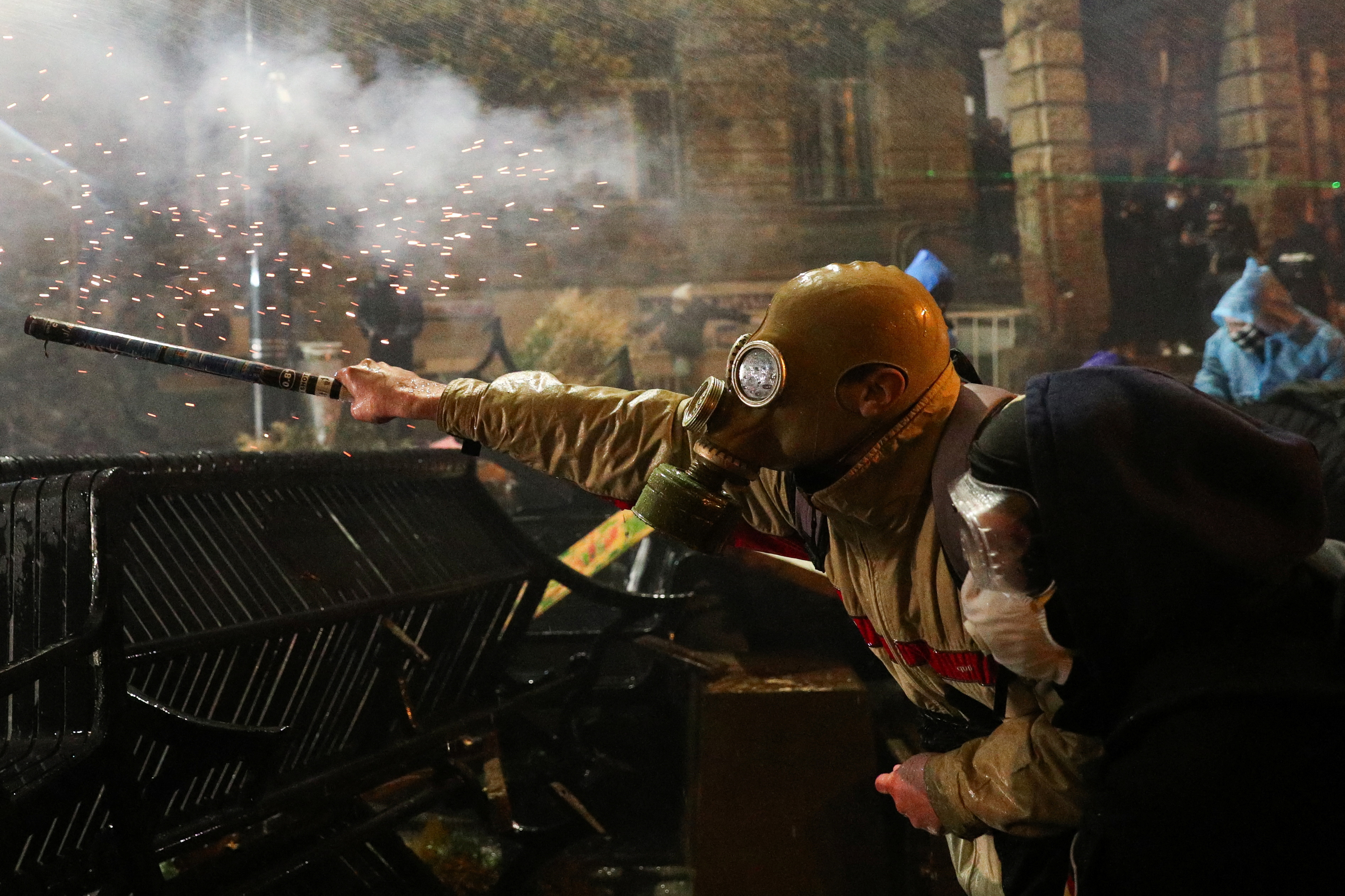 Georgian opposition supporters protest against government's EU application delay, in Tbilisi