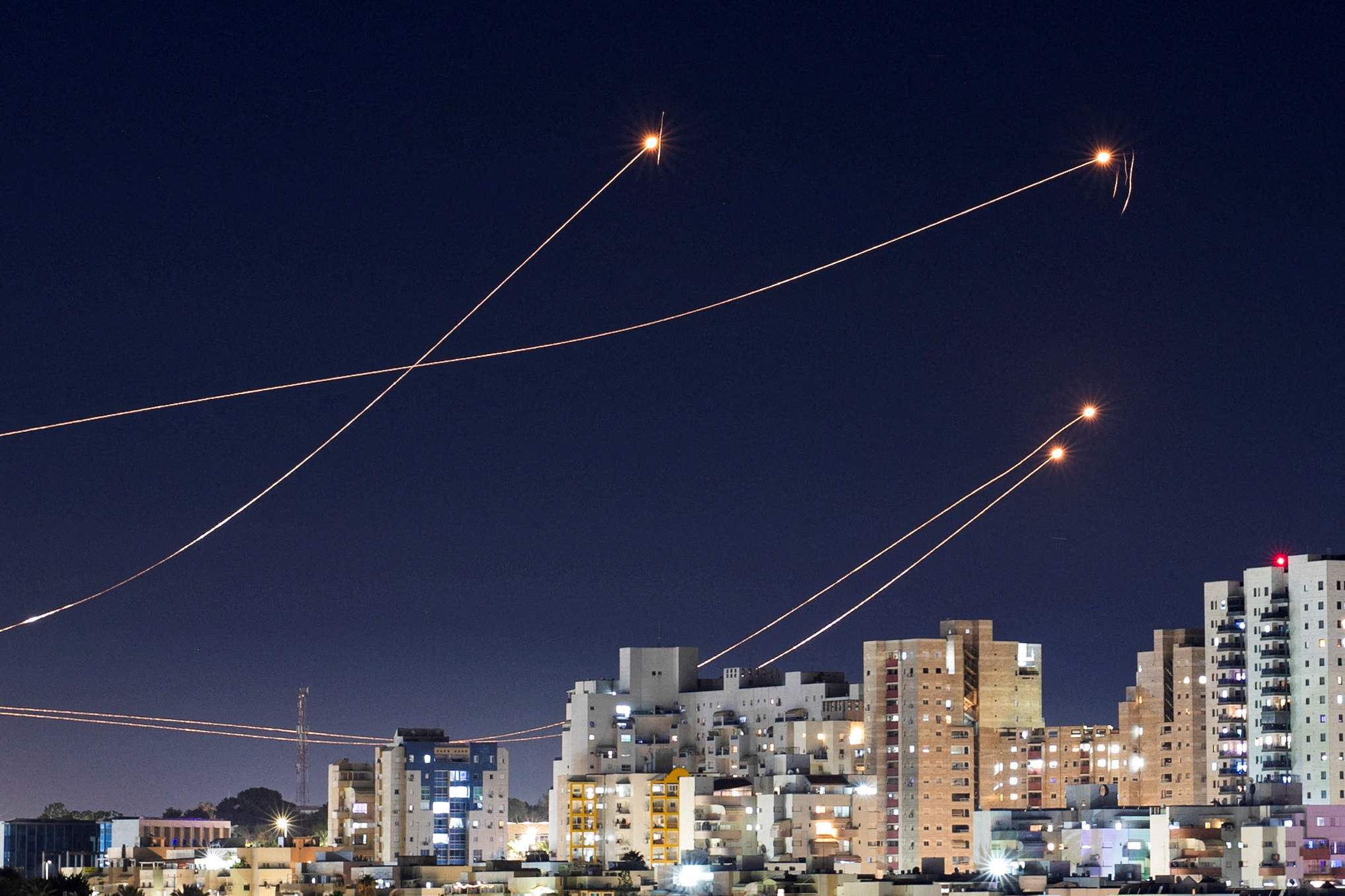 FILE PHOTO: Israel's Iron Dome anti-missile system intercepts rockets launched from the Gaza Strip