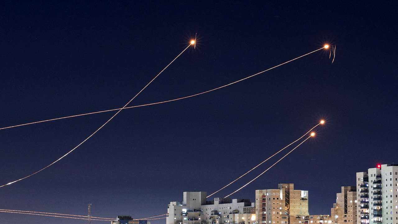 FILE PHOTO: Israel's Iron Dome anti-missile system intercepts rockets launched from the Gaza Strip