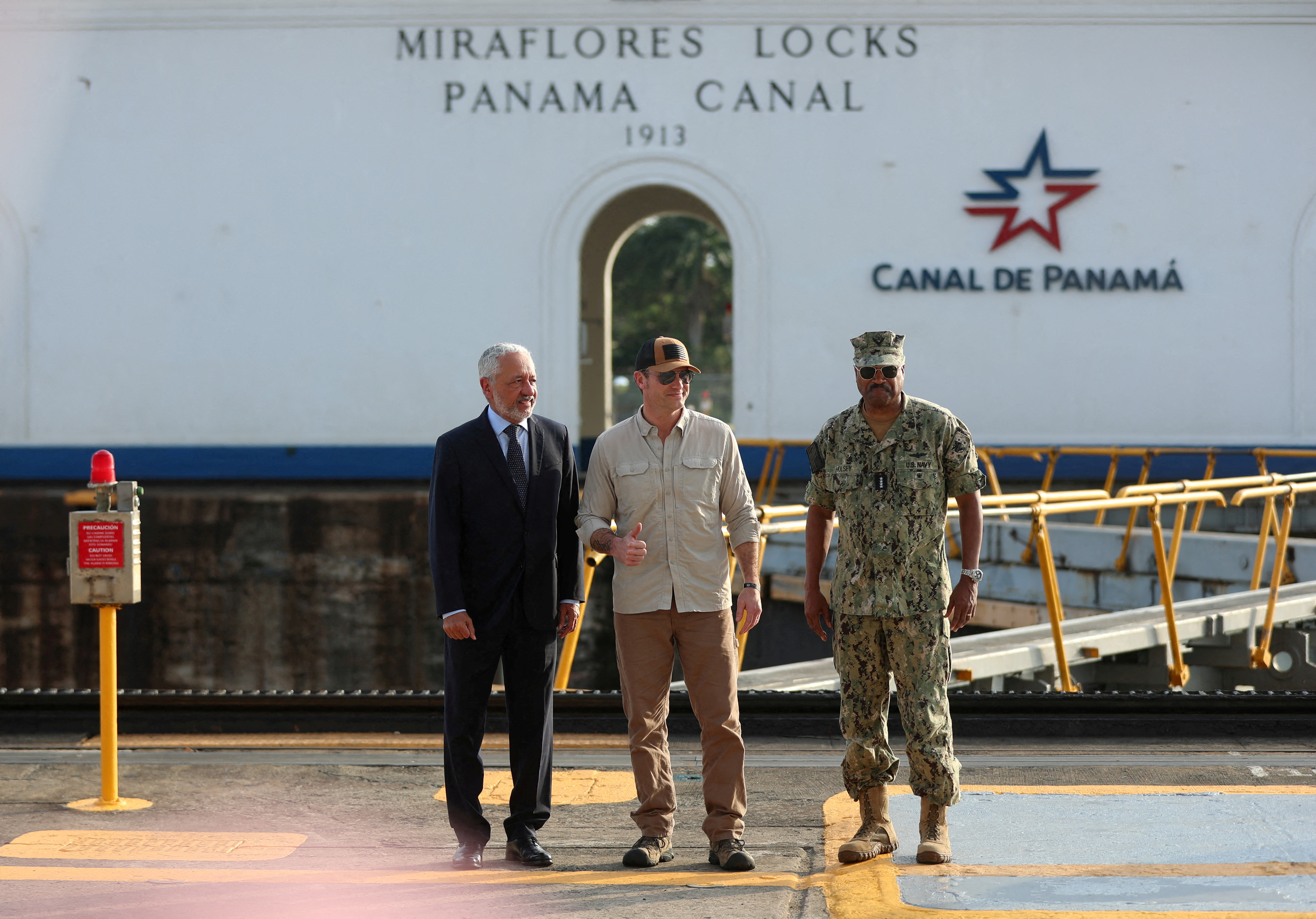 U.S. Secretary of Defense Hegseth tours the Miraflores locks at the Panama Canal