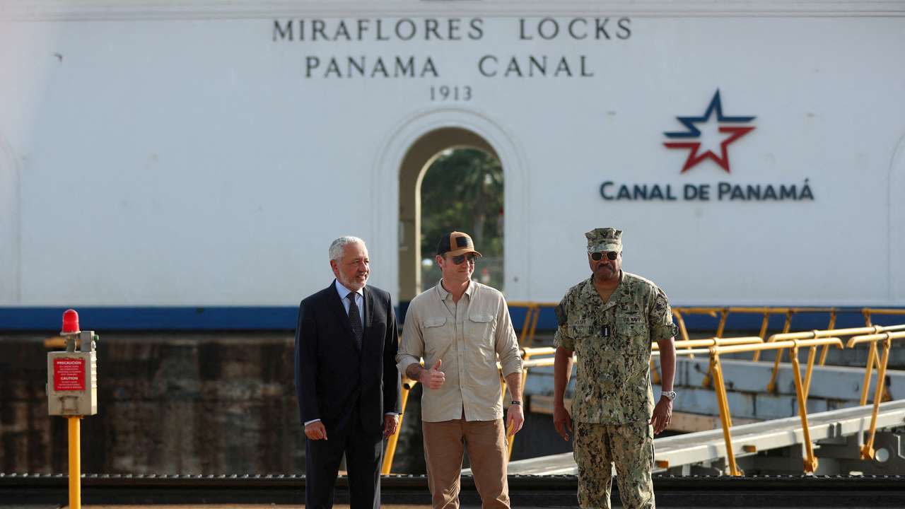U.S. Secretary of Defense Hegseth tours the Miraflores locks at the Panama Canal