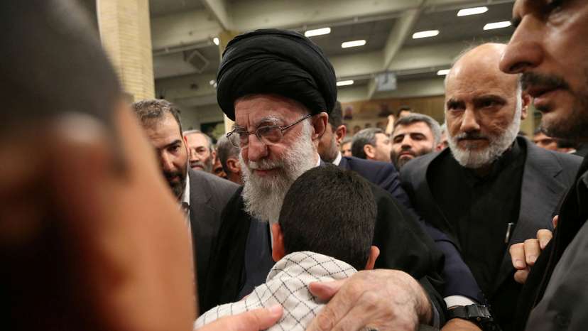 Iran's Supreme Leader, Ayatollah Ali Khamenei, meets with the family of one of the members of the Islamic Revolutionary Guard Corps, in Tehran