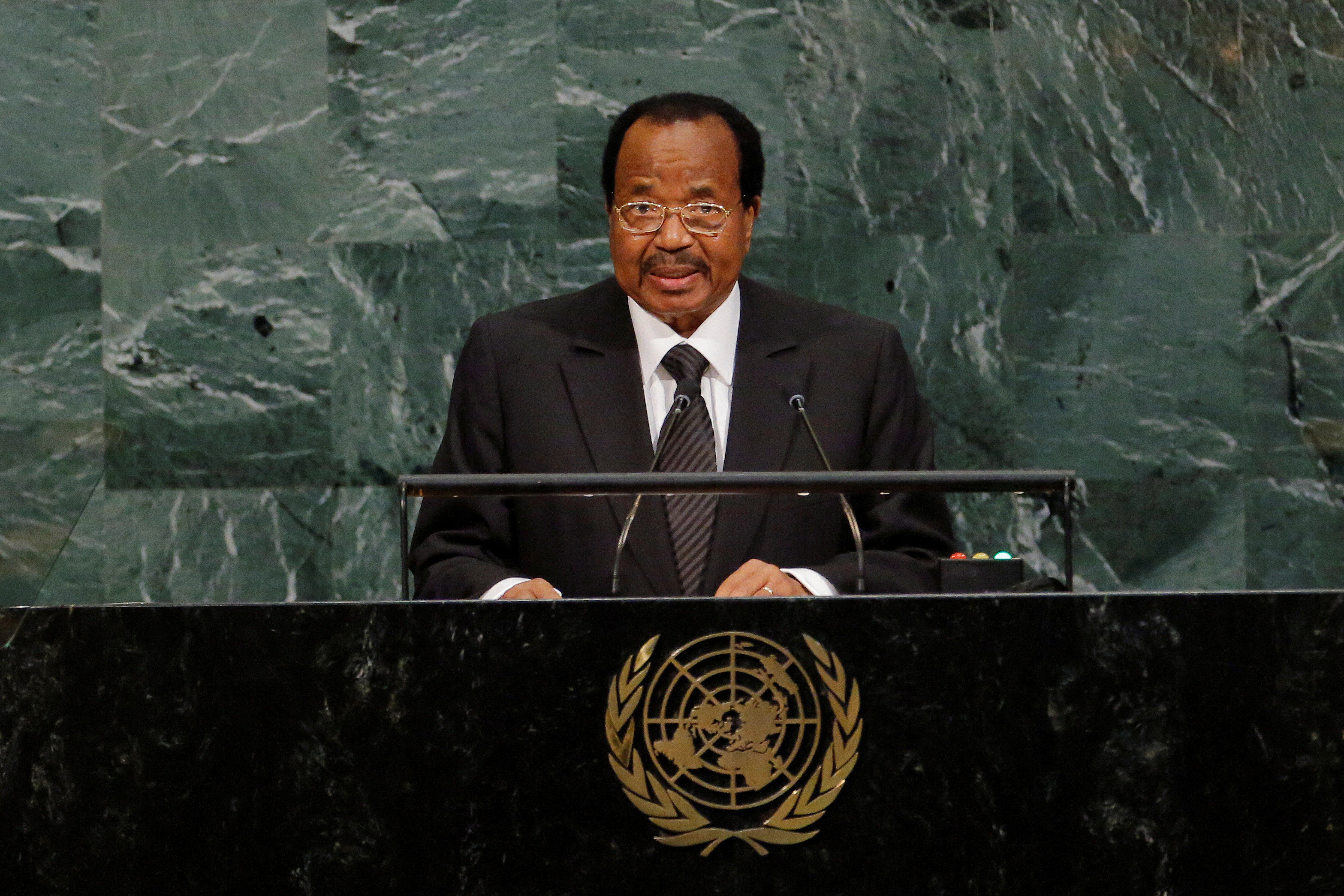 FILE PHOTO: President of Cameroon, Paul Biya, addresses the 72nd United Nations General Assembly at U.N. headquarters in New York
