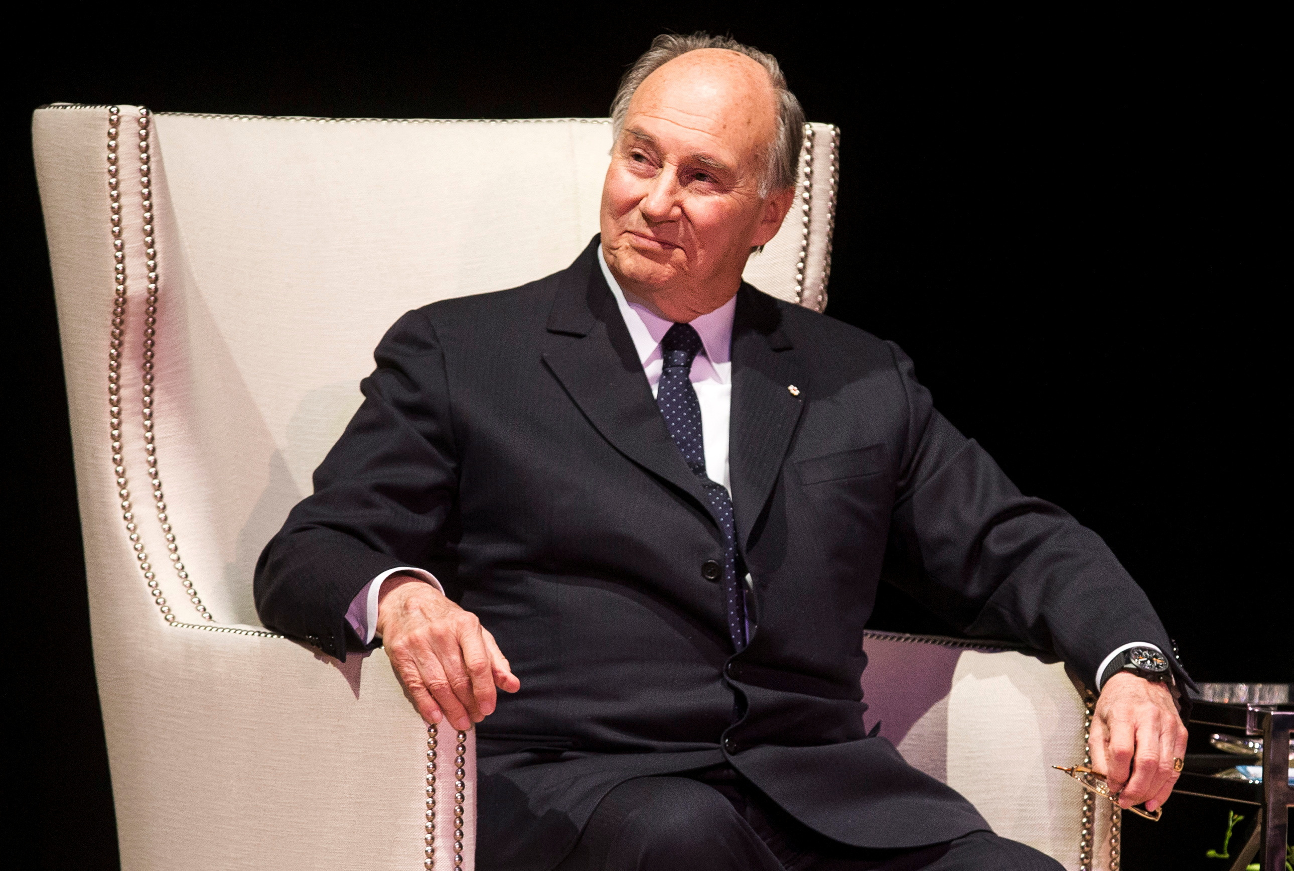 FILE PHOTO: The Aga Khan, spiritual leader of Ismaili Muslims, looks on during a speaking event at Massey Hall in Toronto