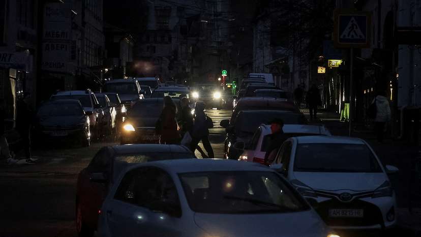 FILE PHOTO: City without electricity after critical civil infrastructure was hit by Russian missile attacks in Kharkiv