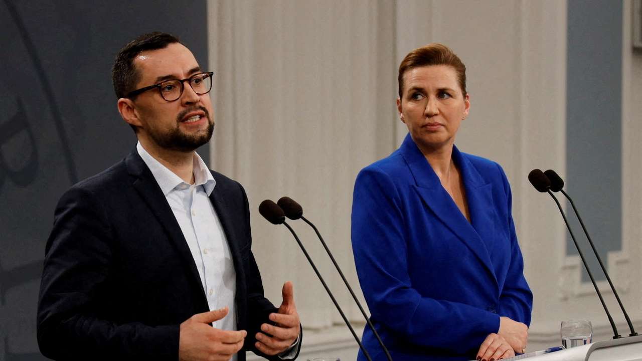 FILE PHOTO: Denmark's Prime Minister Mette Frederiksen and Greenlandic Prime Minister Mute B. Egede attend a press conference in Copenhagen