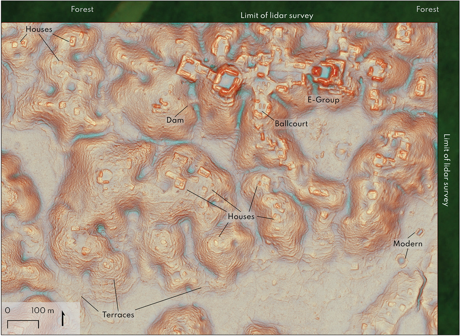 A Lidar image shows what archeologists in Mexico say is a newly discovered lost Mayan city, which they named Valeriana, hidden deep in the southern jungle of Campeche