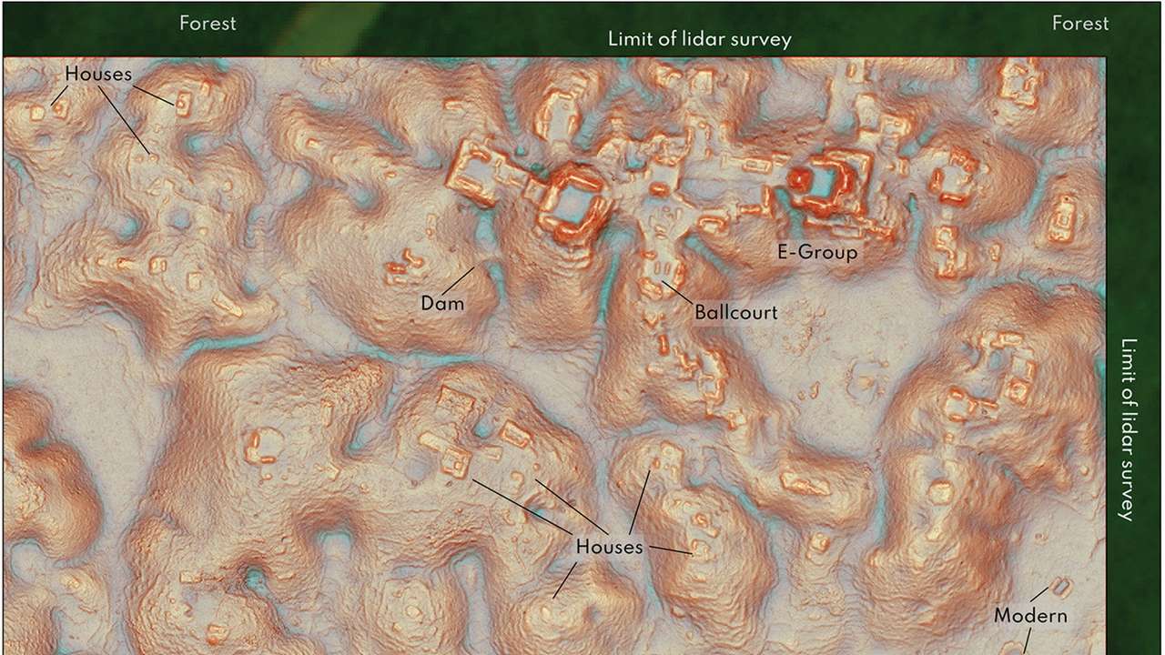 A Lidar image shows what archeologists in Mexico say is a newly discovered lost Mayan city, which they named Valeriana, hidden deep in the southern jungle of Campeche