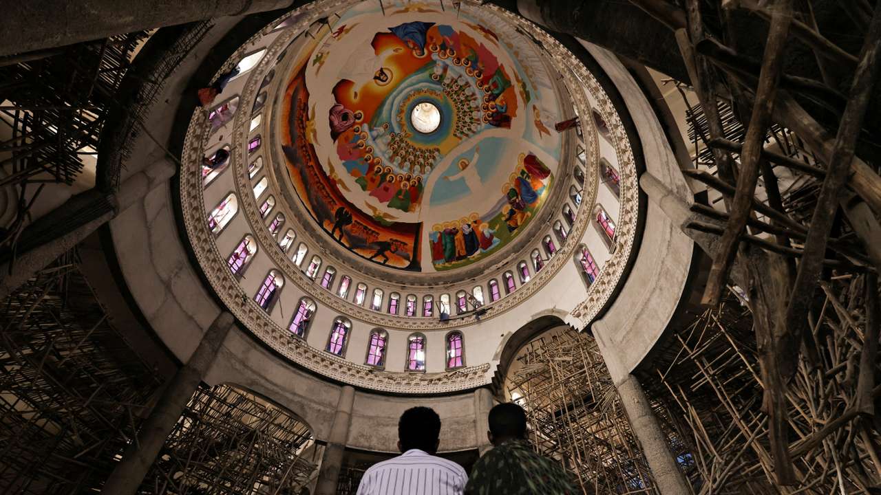 Aftermath of a wooden scaffolding collapse at the St. Mary Orthodox Church in Arerti