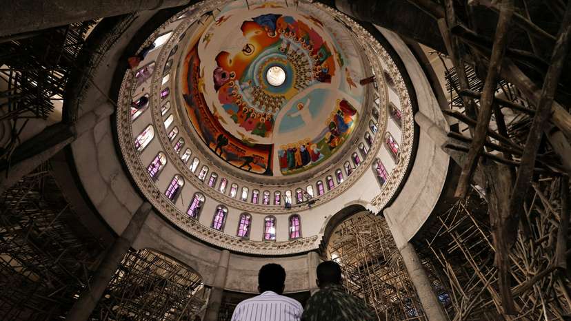 Aftermath of a wooden scaffolding collapse at the St. Mary Orthodox Church in Arerti