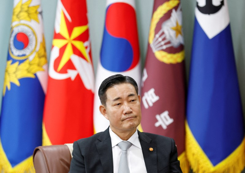 South Korean Minister of National Defense Shin Won-sik looks on during an interview with Reuters in Seoul
