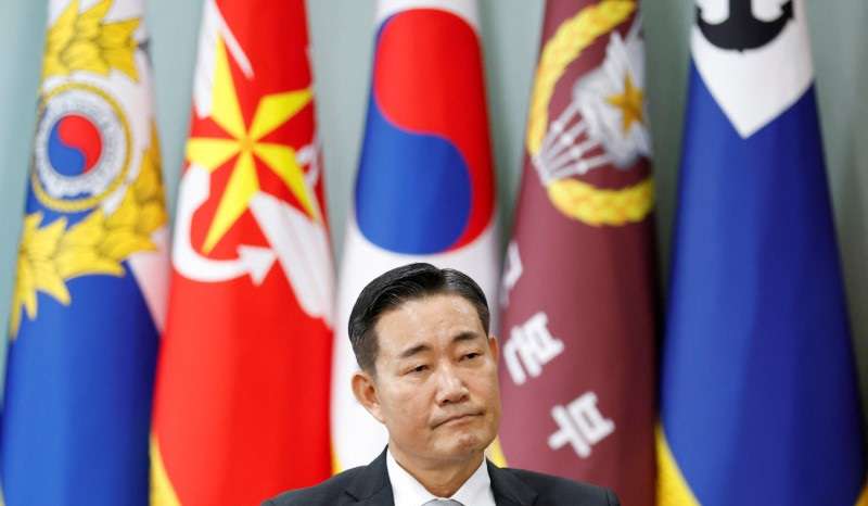 South Korean Minister of National Defense Shin Won-sik looks on during an interview with Reuters in Seoul
