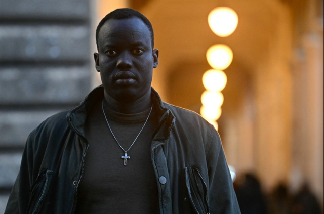 Lam Magok Biel Ruei, a migrant who filed a complaint against Prime Minister Giorgia Meloni and Ministers Nordio and Piantedosi in relation to the affair of Libyan General Osama Almasri wanted by International Criminal Court for crimes against humanity poses, on February 5, 2025 in Rome. Osama Almasri Najim, the head of Libya's judicial police, was arrested in Turin on January 19 on an ICC warrant, only to be released and flown home to Tripoli two days later on an Italian air force plane. (Photo by Filippo MONTEFORTE / AFP)