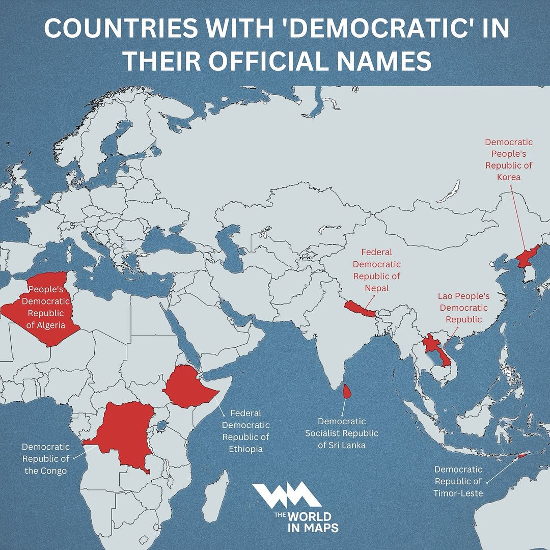 Several countries around the world have incorporated the word “Democratic” into their official names, often symbolizing their political ideals or aspirations.These states include the Democratic Republic of the Con