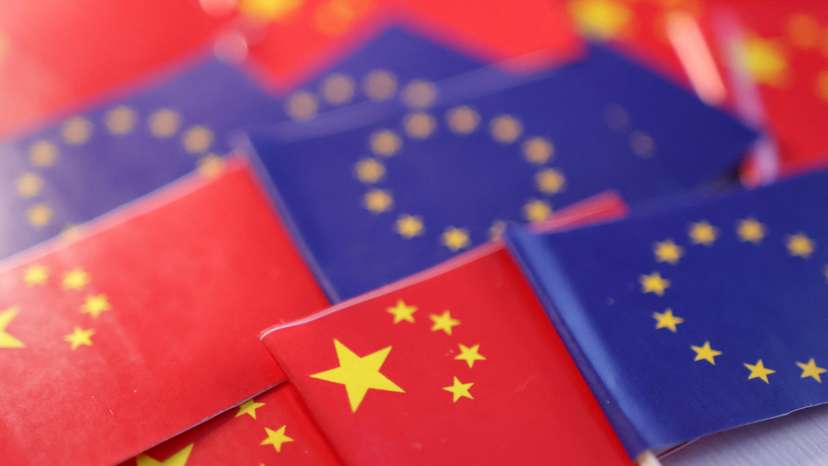 Illustration shows EU and Chinese flags