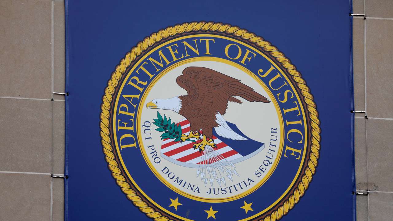 The crest of the United States Department of Justice (DOJ) is seen at their headquarters in Washington, D.C.