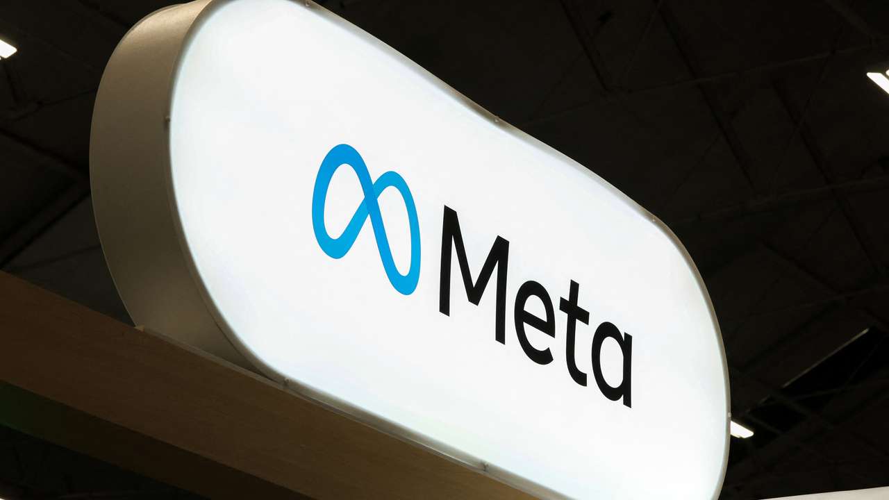 A Meta logo is pictured during the International AI Summit in Dublin, on October 14, 2026. (Photo by Paul Faith / AFP)