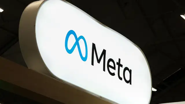 A Meta logo is pictured during the International AI Summit in Dublin, on October 14, 2026. (Photo by Paul Faith / AFP)