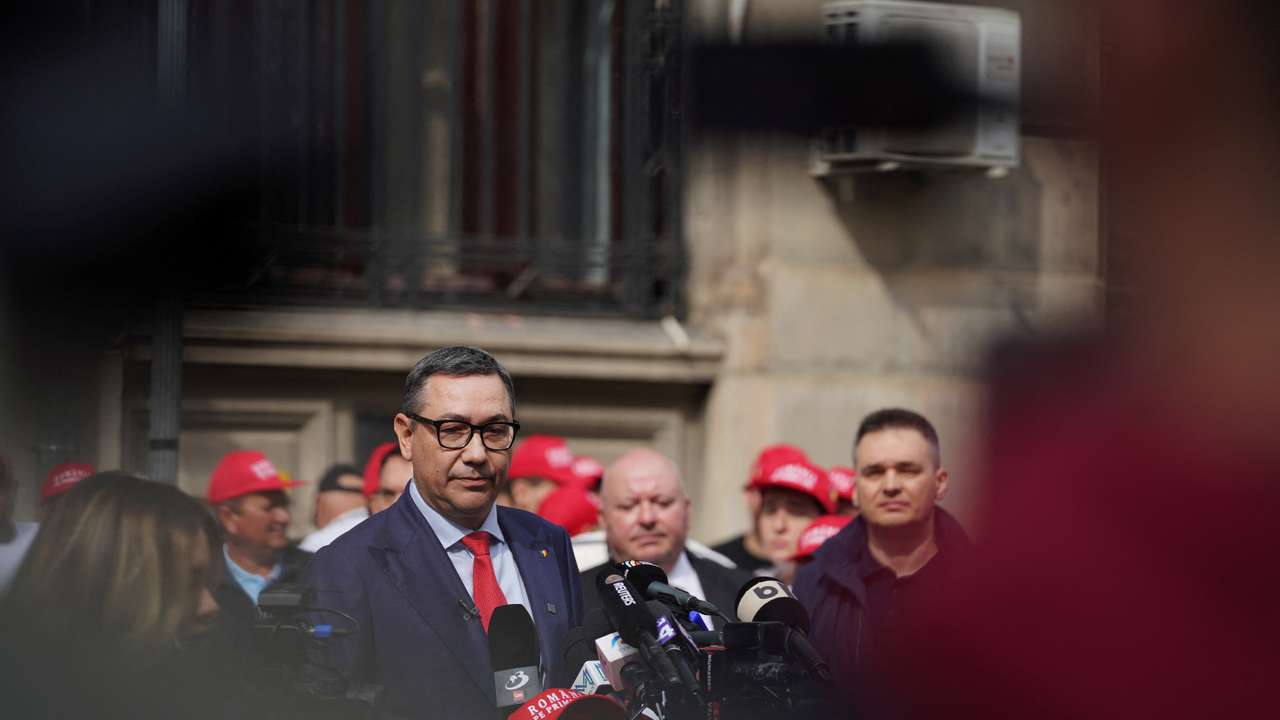 Victor Ponta talks to media after submitting his candidacy for presidential elections