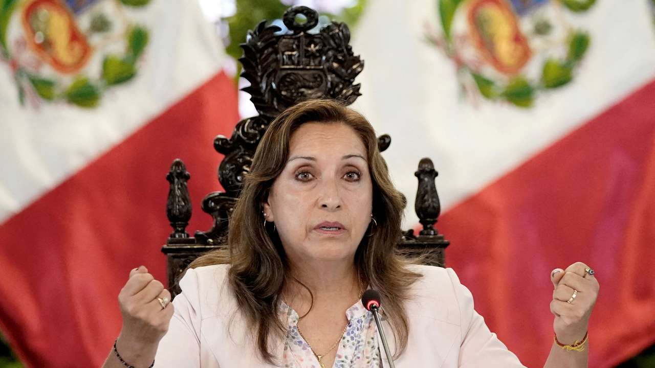 FILE PHOTO: Peru's President Dina Boluarte holds a news conference in Lima
