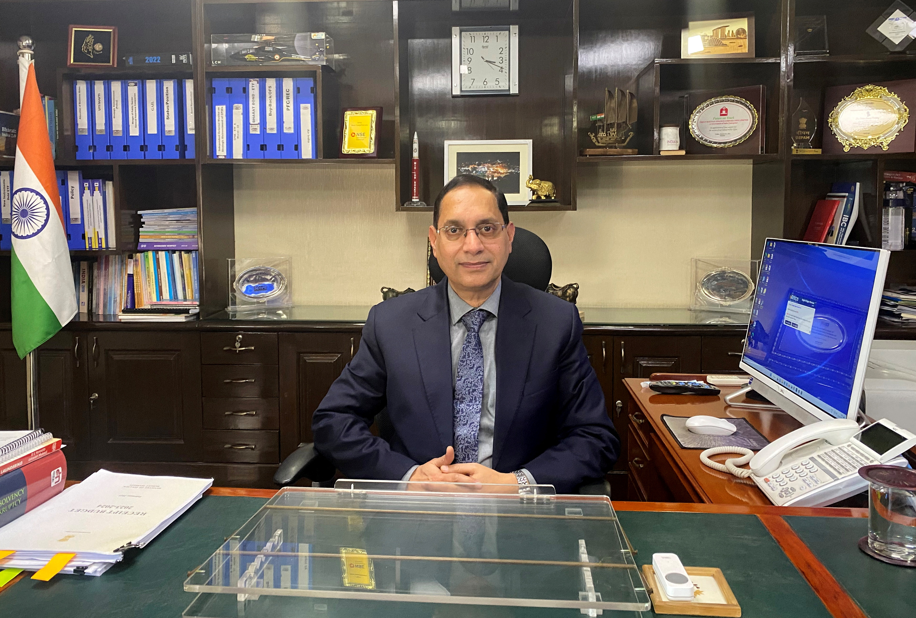 Indian Secretary at DIPAM Tuhin Kanta Pandey poses for a photograph after his interview with Reuters in New Delhi