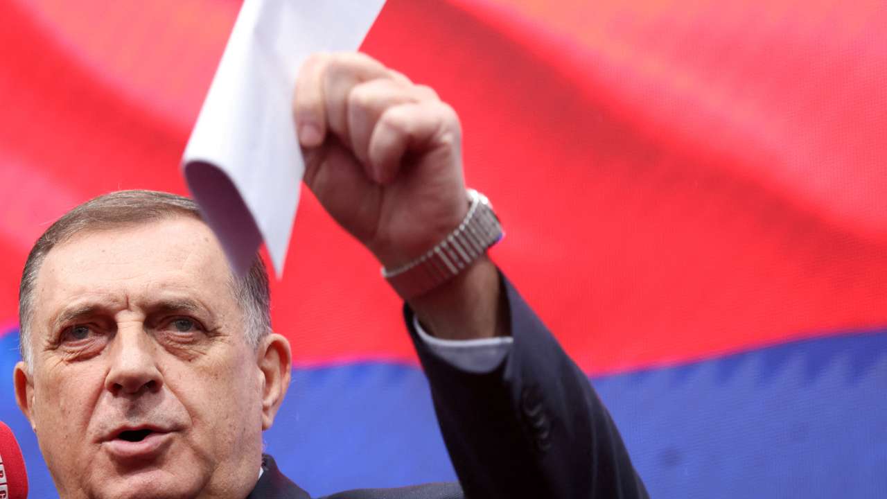 President of Republika Srpska (Serb Republic) Milorad Dodik addresses his supporters, in Banja Luka