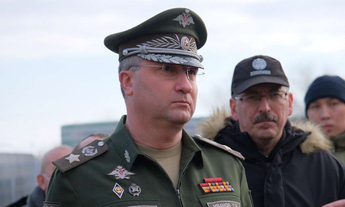 FILE PHOTO: Russian Deputy Defence Minister Timur Ivanov inspects the construction of a water intake facility in Crimea