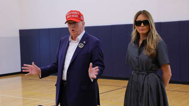 Republican presidential nominee former U.S. President Donald Trump votes on Election Day in Palm Beach
