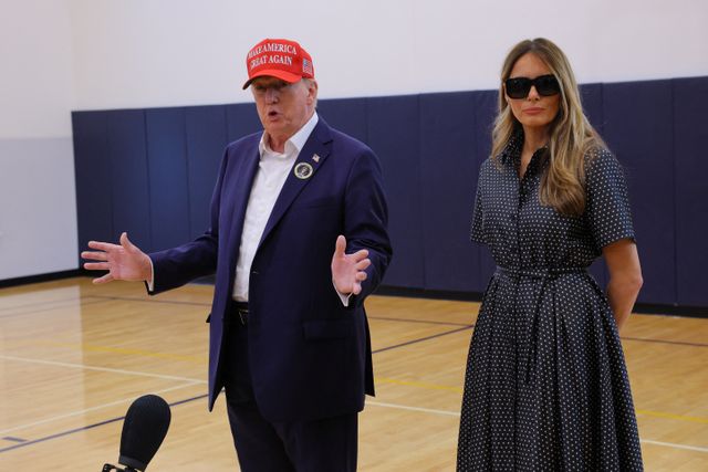 Republican presidential nominee former U.S. President Donald Trump votes on Election Day in Palm Beach