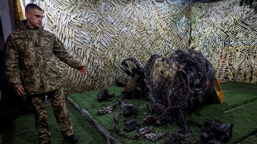 Parts of ballistic missile used by Russia in strike towards Dnipro city are displayed at undisclosed location