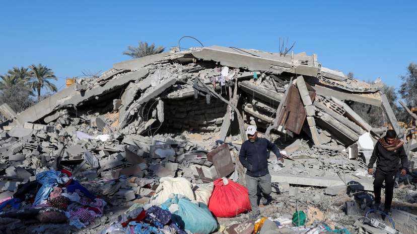 Aftermath of an Israeli strike on a house, in Deir Al-Balah in the central Gaza Strip