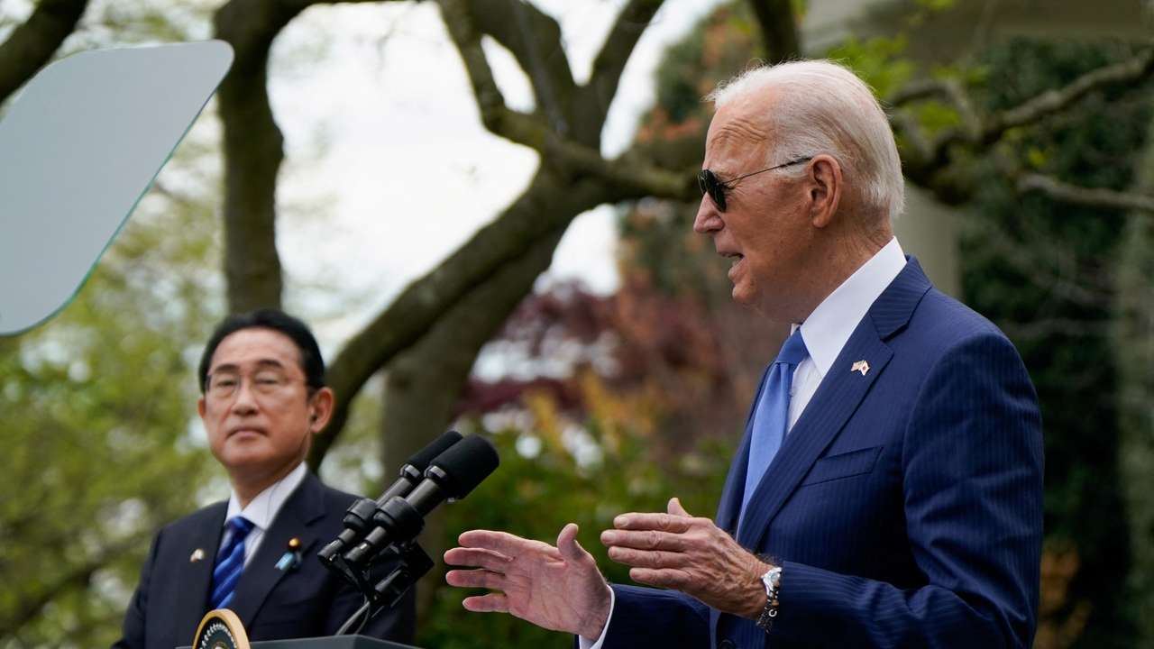 U.S. President Joe Biden and Japanese PM Fumio Kishida hold a joint press conference in the Rose Garden at the White House in Washington